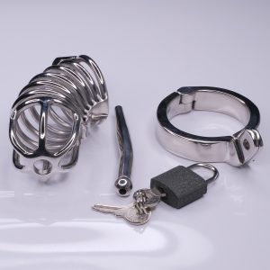 Cage de chasteté homme avec tige urétrale en acier inoxydable