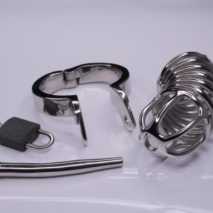 Cage de chasteté homme avec tige urétrale en acier inoxydable